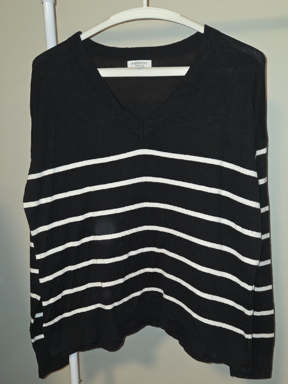 ESSENTIALS Black & White Striped V-Neck Sweater Top